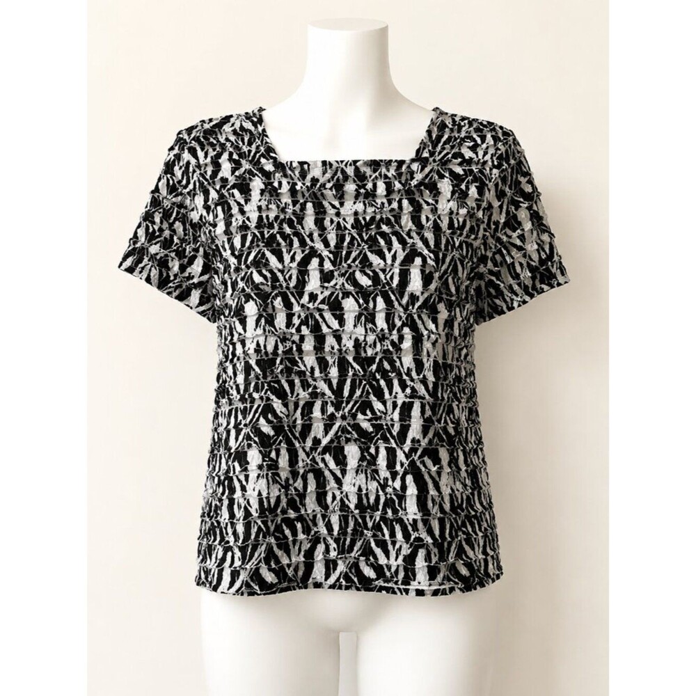 Alfred Dunner Ruffled Layers Blouse Top Black & White Size Large Petite …